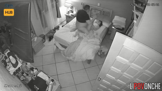 A sleeping fat man woke up from his wife's tongue playing on his penis