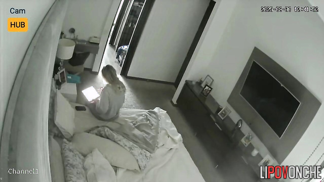 A busty blonde put on a masturbation show over the phone for her lover