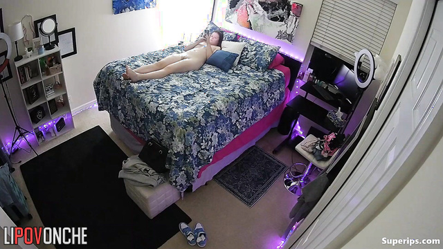 Naked teen having fun alone and doesn't suspect that someone is peeping