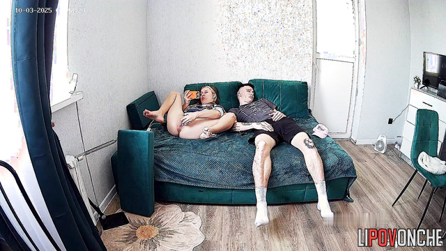 Friends fooling around, unaware of a silent watcher