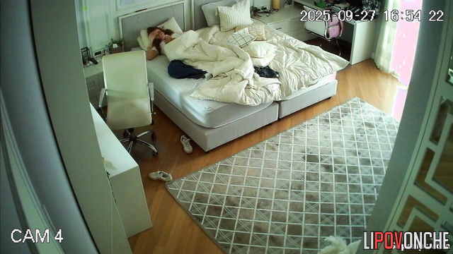 Schoolgirl masturbating, unaware of a watcher nearby