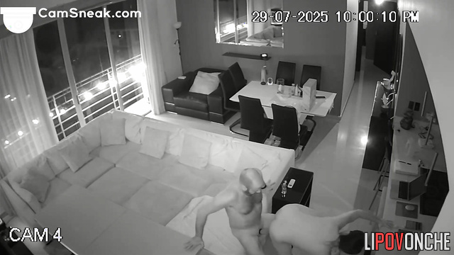 Neighbor concealed monitors the couple as they love each other