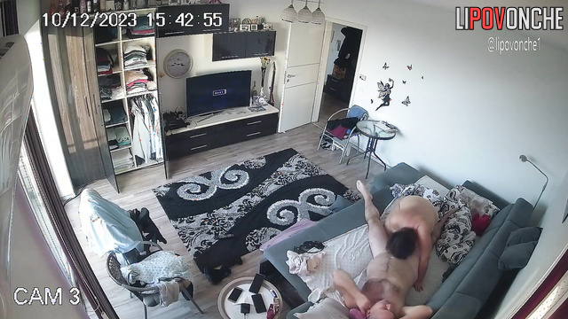 Man Fucks Brunette With Big Tits While Watching Porn On TV