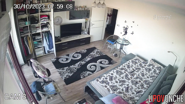Couple dressing fast after gorgeous sex (living room)