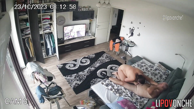 Chubby brunette enjoying sex after work (only he and she)