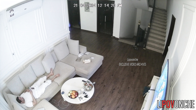 Brunette straddles man right in living room in front of TV
