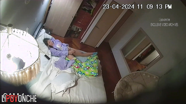 Brunette masturbating while her lover is at work