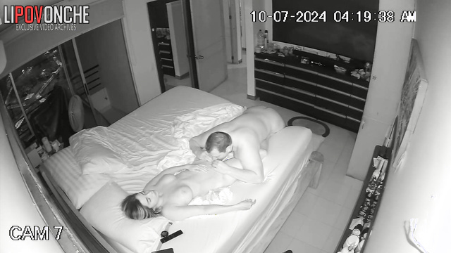 Brunette with big tits gets cunnilingus from man on bed
