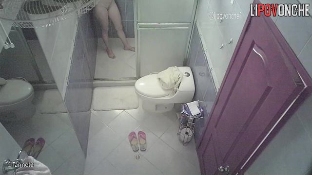 Naked blonde is waiting for her lover in the shower