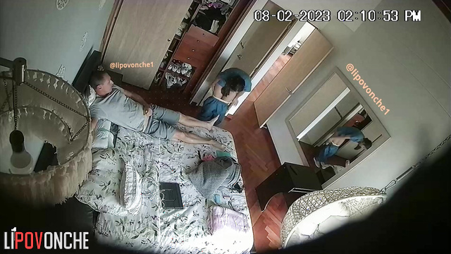 Man caresses his girlfriend's ass with his dick sticking out