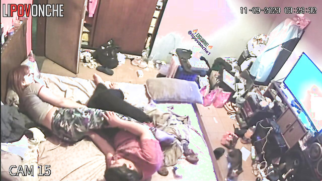 Partner teasing his girl by hands on the bed (right now)