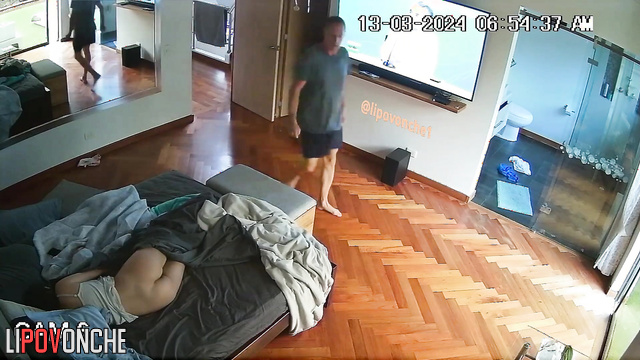 Husband kissed his wife in ass (she was without panties)