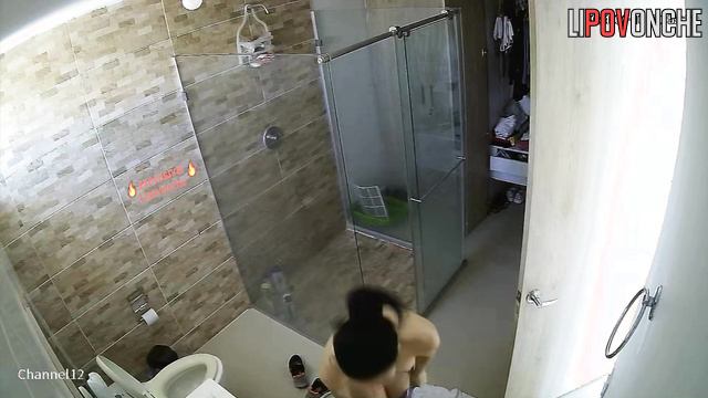 Babe with perfect natural tits showering in the bath
