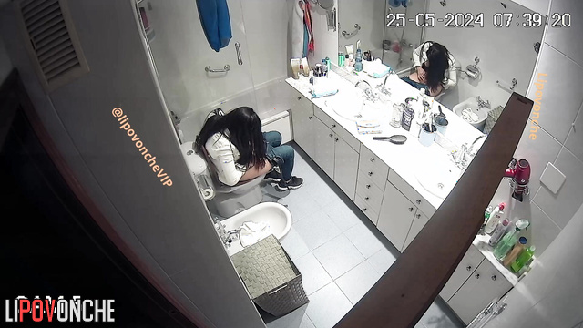 Brunette came from the party and is getting ready to take a shower