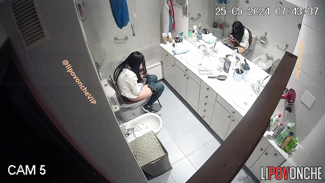 Brunette came from the party and is getting ready to take a shower