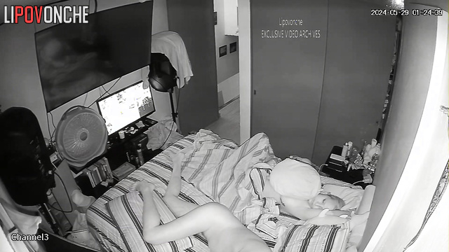 Sleeping people are watched in the bedroom this night