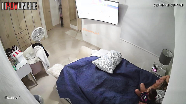 Cozy family time with tv watching / hidden camera