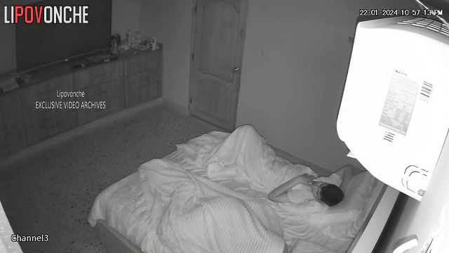 Chubby lady with small tits chilling on the bed with her relative