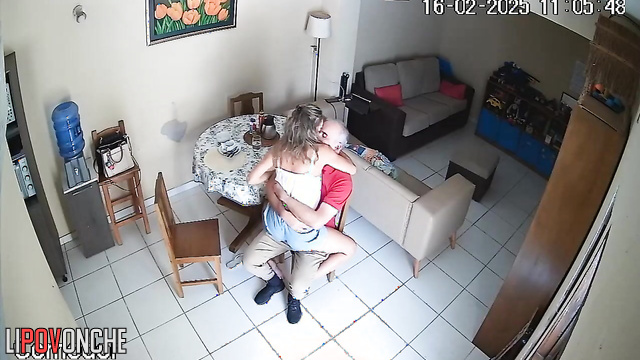Spouses undressed and began kissing - living room cam