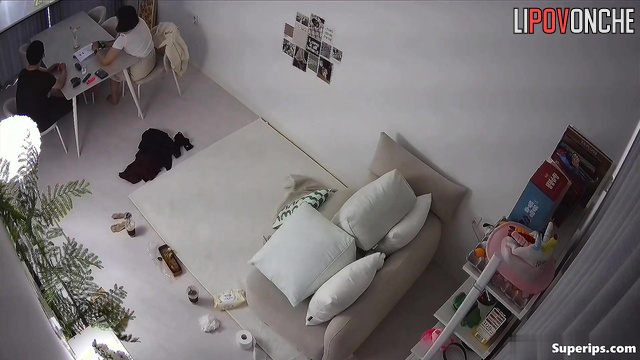 Asian couple had sex and then watched TV / hidden video