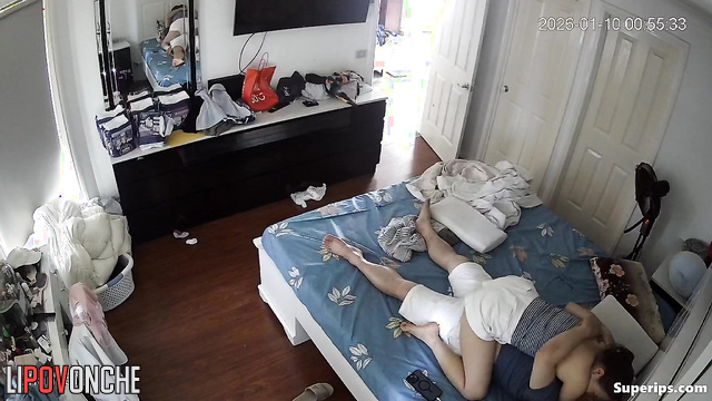 She skipped work to jump on dick of her husband (bedroom camera)