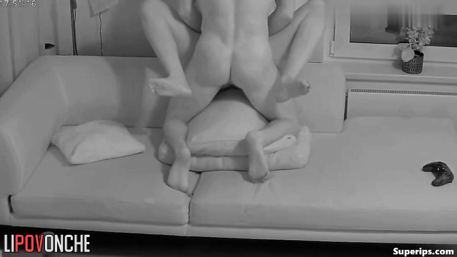 A young blonde girl without panties is waiting for muscular boyfriend to fuck her