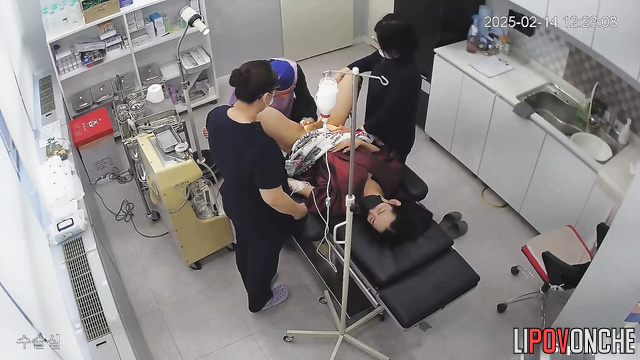 After the injection, young Korean girls undergo surgery on their hairy pussies