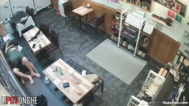 Asian couple fucks in the cafe hall when all the visitors have left