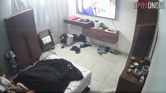A bored wife plays with her husband's big cock under her panties