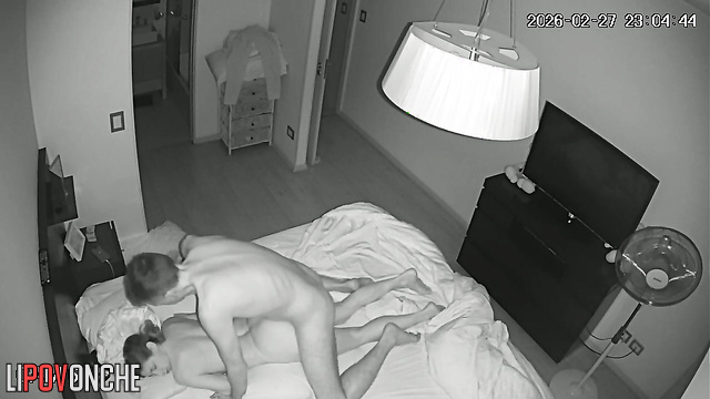 A girl with a sexy body melted under her husband's tender caresses