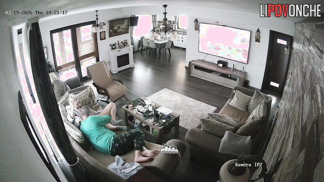 An elderly man takes a break from watching TV to lick his wife's hot pussy