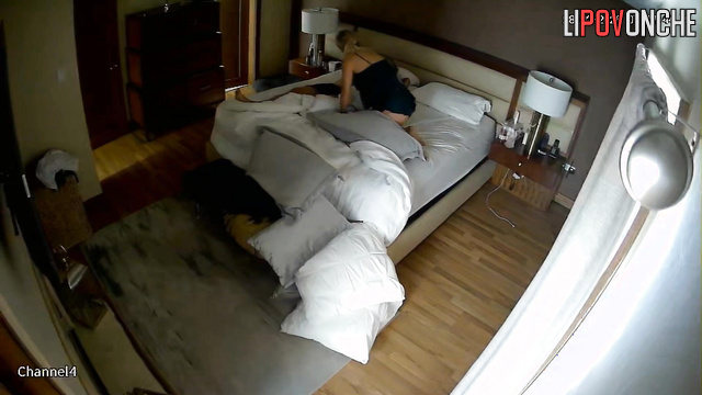 An aroused husband roughly fingers his sexy blonde wife's vagina