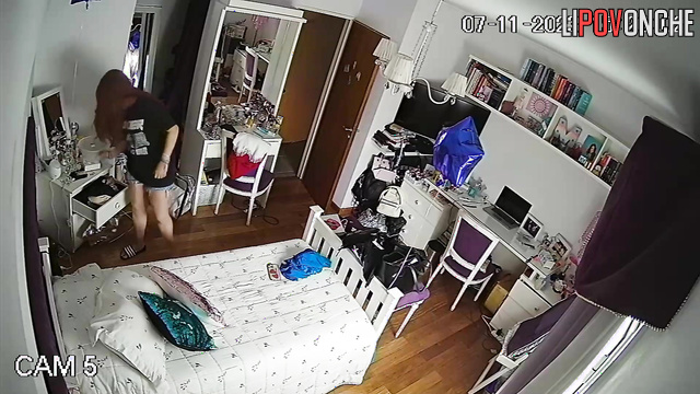 After the party, the girl pulls off her T-shirt, revealing her sexy tits