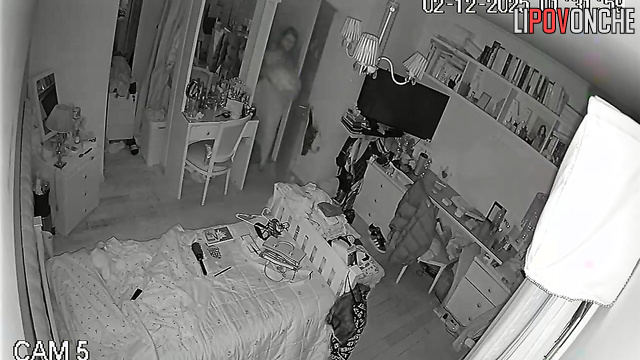 After returning from a social gathering, the sexy beauty strips down to her panties
