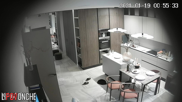 This couple is used to walk home naked - and camera in kitchen demonstrates it