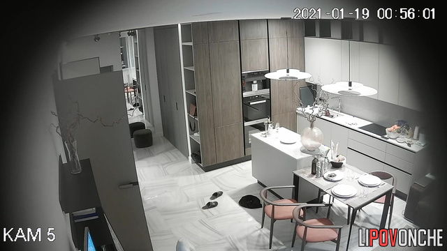 This couple is used to walk home naked - and camera in kitchen demonstrates it