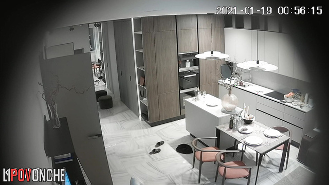 This couple is used to walk home naked - and camera in kitchen demonstrates it