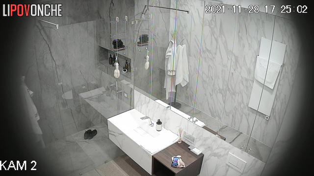 Sporty girl takes shower after training all day [bathroom camera shows all]
