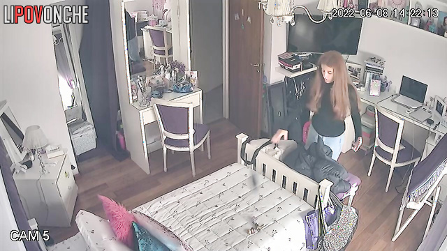 This girl is doing her everyday stuff in her sexy home clothes