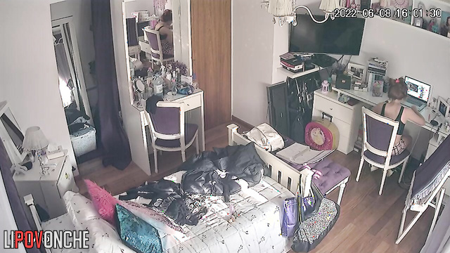 This girl is doing her everyday stuff in her sexy home clothes