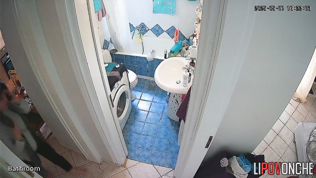 After using the restroom, the brunette almost forgot to put her panties back on