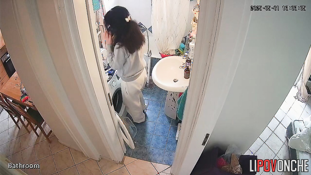 A cute brunette called her lover while sitting on the toilet with her bare bottom
