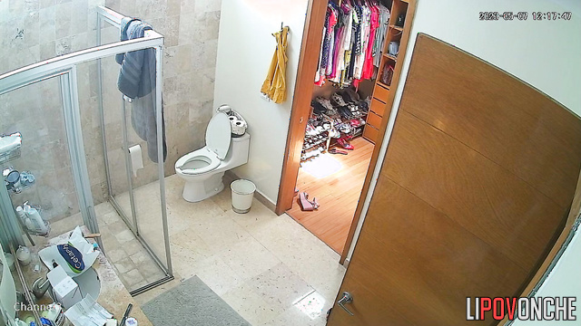 Peeing, the gorgeous mommy strips completely naked and heads for the shower