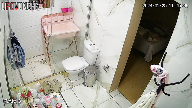 A beauty with a gorgeous body admired herself in the toilet mirror