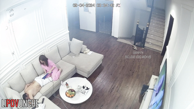 Babe making massage by foot to her boyfriend / watch it