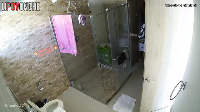 Private hidden camera video in the bathroom of a big-breasted mommy