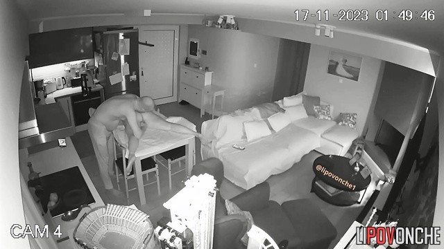 During a massage, a bald man plays with his naked wife's delicate labia