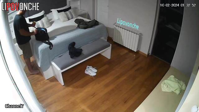 An older man and his blonde wife are fooling around and having sex in bed