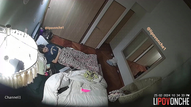 The skinny girl took a break from watching the movie to have a pleasurable orgasm