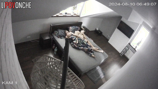 Man fucks brunette with big tits on bed in bedroom
